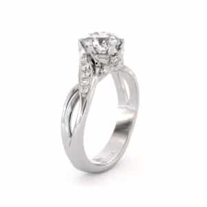 Round Moissanite Engagement Ring with Split Shank and Diamond Accents