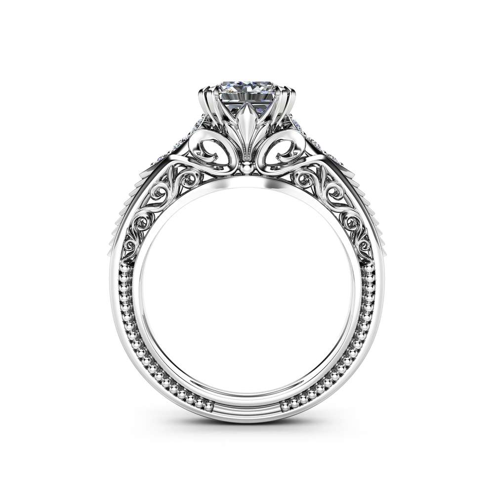 Square Moissanite Victorian Engagement Ring Princess Moissanite Engagement Ring 14K White Gold Victorian Ring