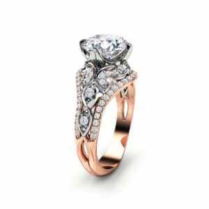 Vintage Engagement Ring Moissanite Engagement Ring Unique 14K Two Tone Gold Ring