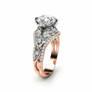 Vintage Engagement Ring Moissanite Engagement Ring Unique 14K Two Tone Gold Ring