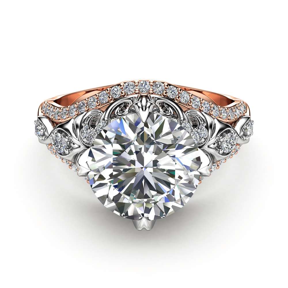 Vintage Engagement Ring Moissanite Engagement Ring Unique 14K Two Tone Gold Ring