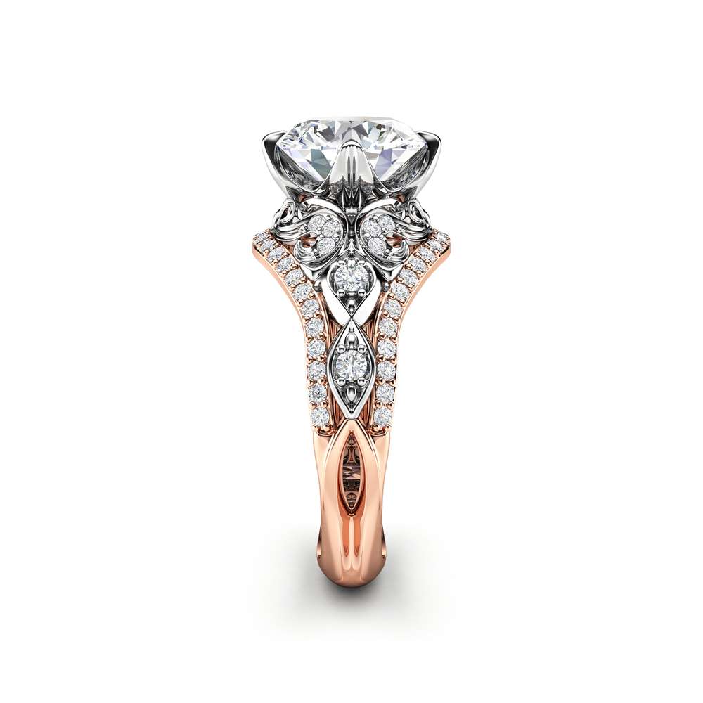 Vintage Engagement Ring Moissanite Engagement Ring Unique 14K Two Tone Gold Ring
