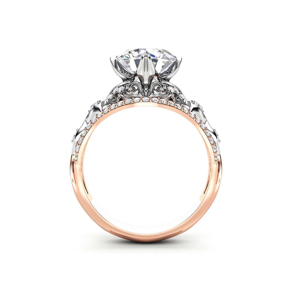 Vintage Engagement Ring Moissanite Engagement Ring Unique 14K Two Tone Gold Ring