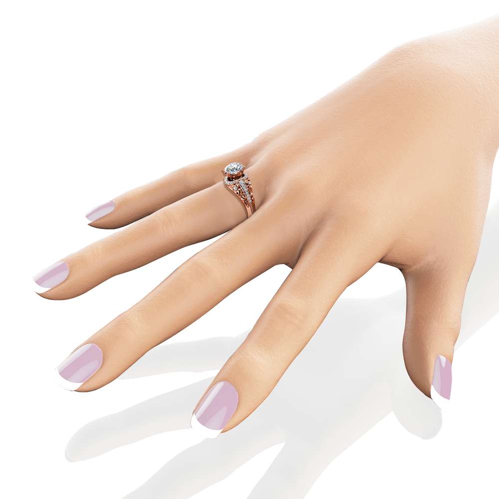 Diamond Engagement Ring Round Cut Diamond Ring Conflict Free Engagement Ring 14K Rose Gold Vintage Ring