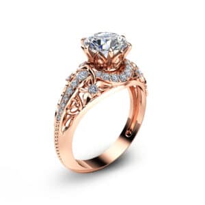 14K Gold Stately Vintage Inspired Engagement Ring Setting Only