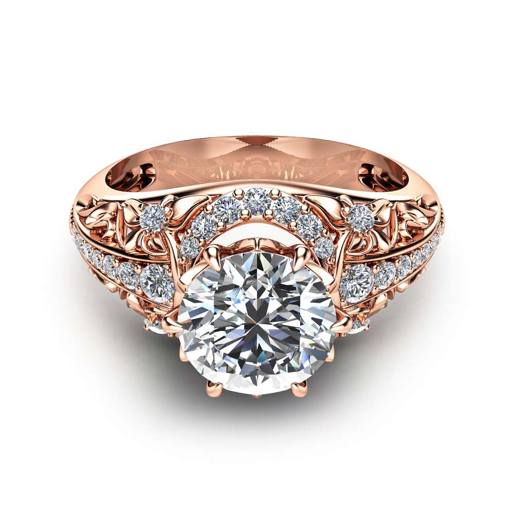 Diamond Engagement Ring Round Cut Diamond Ring Conflict Free Engagement Ring 14K Rose Gold Vintage Ring