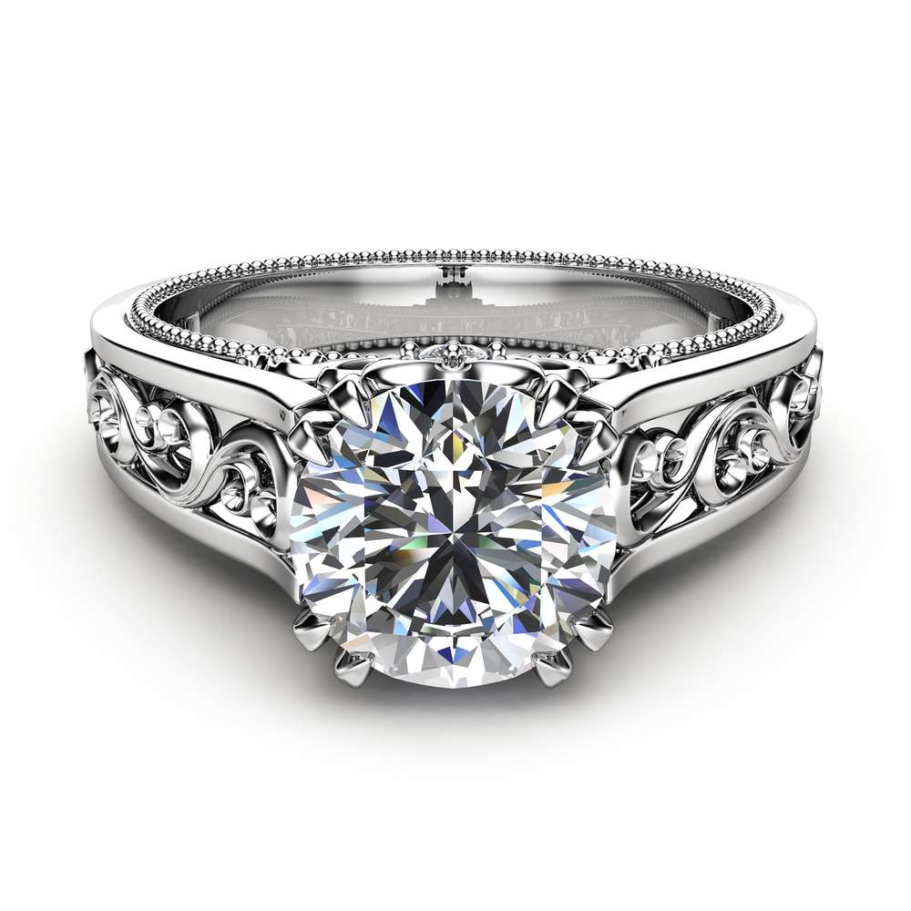 White Gold Moissanite Engagement Ring Milgrain Moissanite Ring Vintage Engagement Ring 5 White Gold Moissanite Engagement Ring Milgrain Moissanite Ring Vintage Engagement Ring