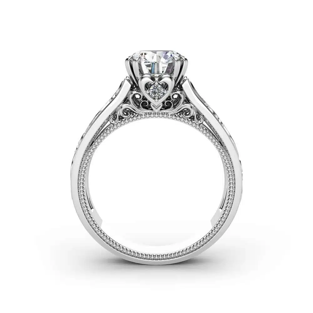 White Gold Moissanite Engagement Ring Milgrain Moissanite Ring Vintage Engagement Ring 3 White Gold Moissanite Engagement Ring Milgrain Moissanite Ring Vintage Engagement Ring