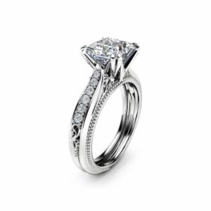 Victorian Moissanite Engagement Ring 14K White Gold Engagement Ring Princess Moissanite Ring