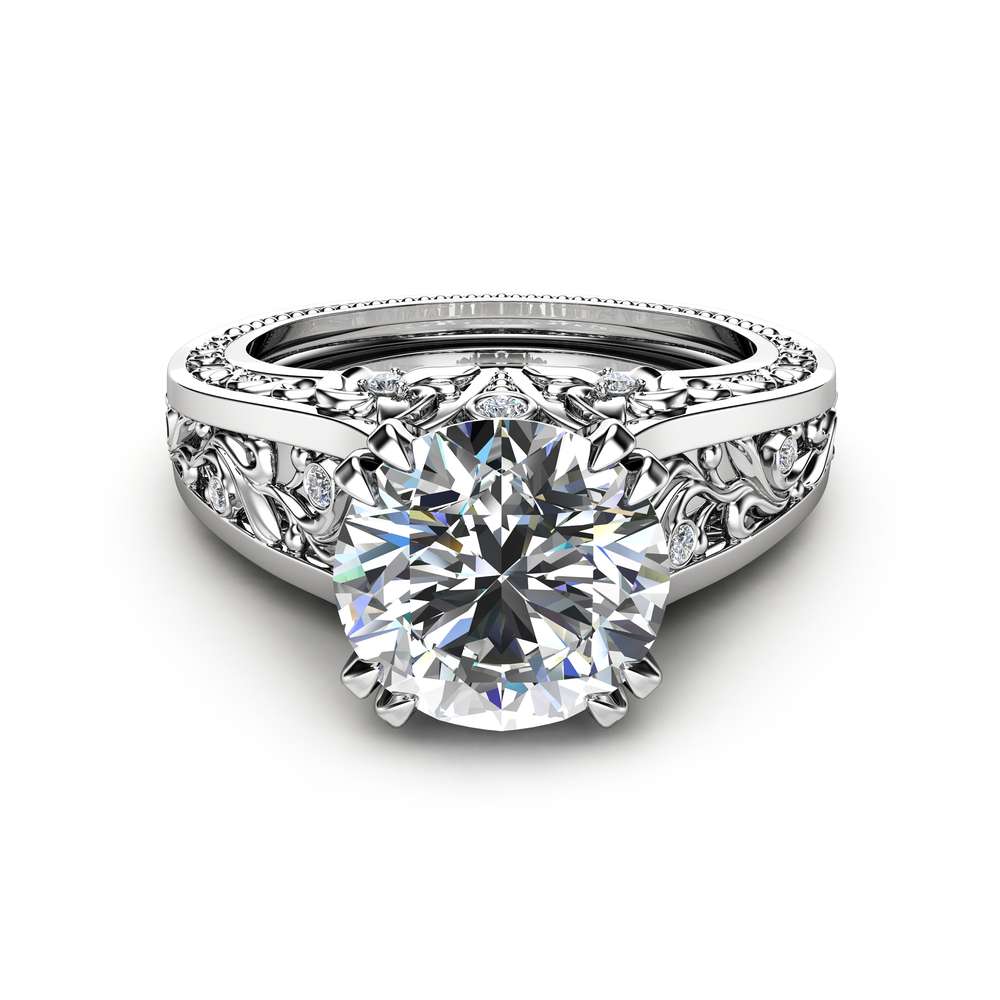 Filigree Design Moissanite Engagement Ring Unique 2 Carat Moissanite Ring Solid 14K White Gold Ring Art  Deco Engagement Ring