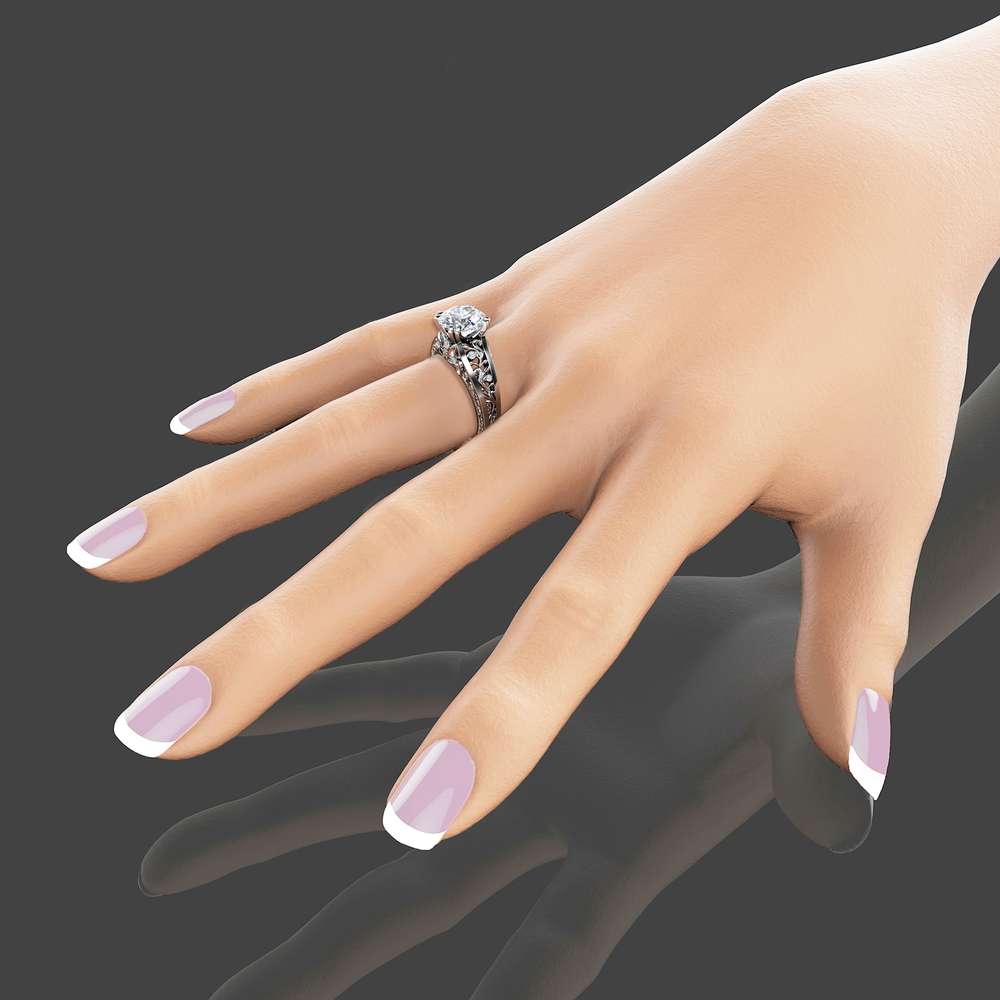 Filigree Design Moissanite Engagement Ring Unique 2 Carat Moissanite Ring Solid 14K White Gold Ring Art  Deco Engagement Ring