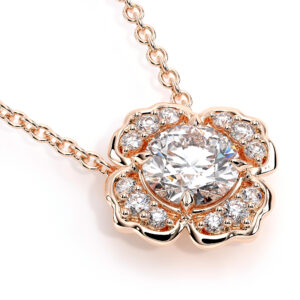 Gold Flower Necklace with Lab-Grown Diamond in Floral Setting