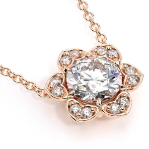 Heart Petal Diamond Necklace with Lab Diamond Centerpiece and Petal Accents