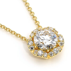 Halo Sparkle Diamond Necklace with Round Lab-Created Centerpiece