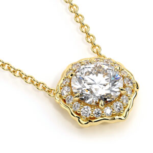 Round Halo Lab Diamond Necklace with Petal-Edge Detail
