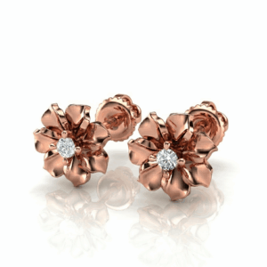 Floral Stud Earrings, Diamond Centered Fine Jewelry Gift for Her  18K Rose Gold