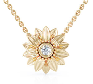 Sunflower Lab Diamond Necklace With Layered Petal Halo