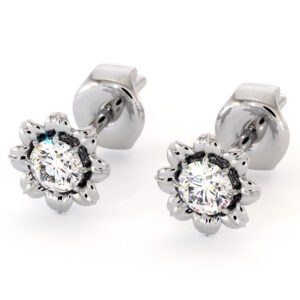 Golden Flower and Diamond Earrings 14K Gold