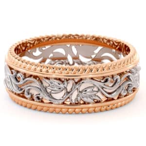 Vintage Two Tone Gold Ring Unique Filigree Design Band