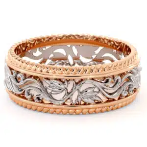 Vintage Two Tone Gold Ring Unique Filigree Design Band