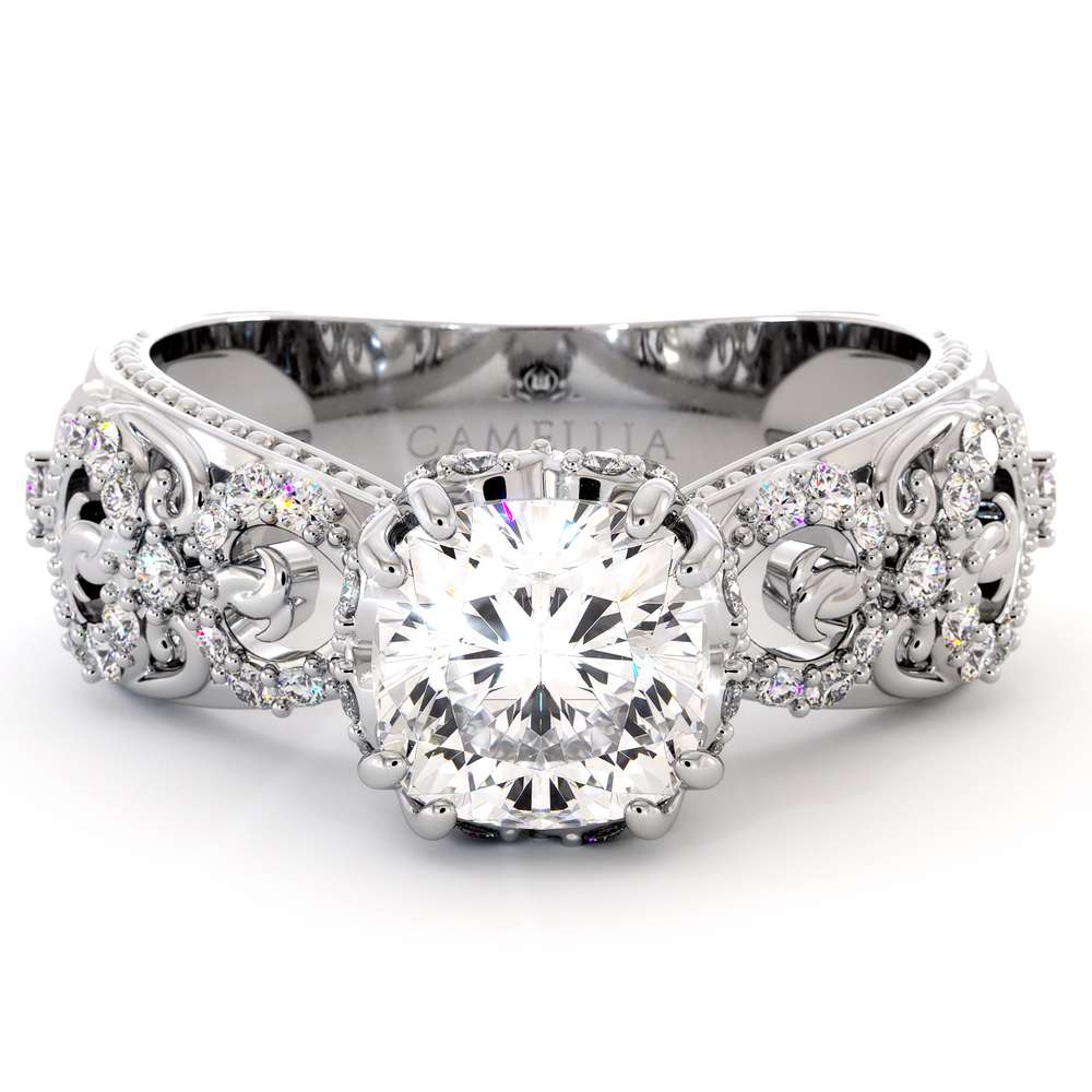 Vintage Engagement Ring 14K White Gold Ring Filigree Ring Moissanite Engagement Ring 5 Vintage Engagement Ring 14K White Gold Ring Filigree Ring Moissanite Engagement Ring