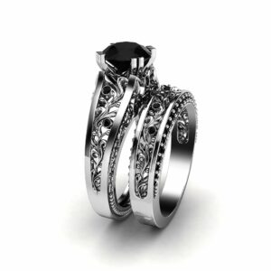 Engagement Ring Set Moissanite 14K White Gold 2 Carat Moissanite Engagement Ring with Matching Band