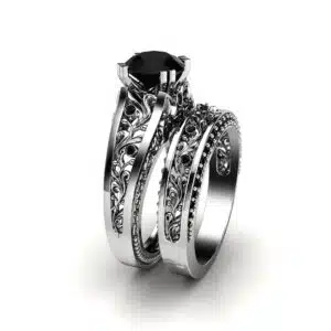 Engagement Ring Set Moissanite 14K White Gold 2 Carat Moissanite Engagement Ring with Matching Band