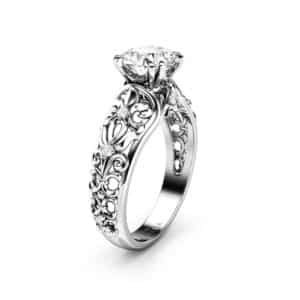 Art Nouveau Moissanite Engagement Ring Filigree Ring  Charles & Colvard 7.0mm Moissanite Ring