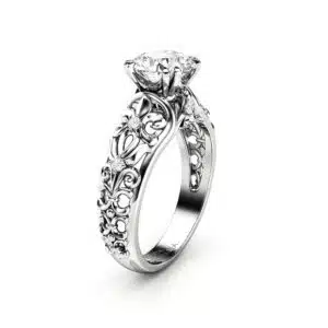 Art Nouveau Moissanite Engagement Ring Filigree Ring  Charles & Colvard 7.0mm Moissanite Ring