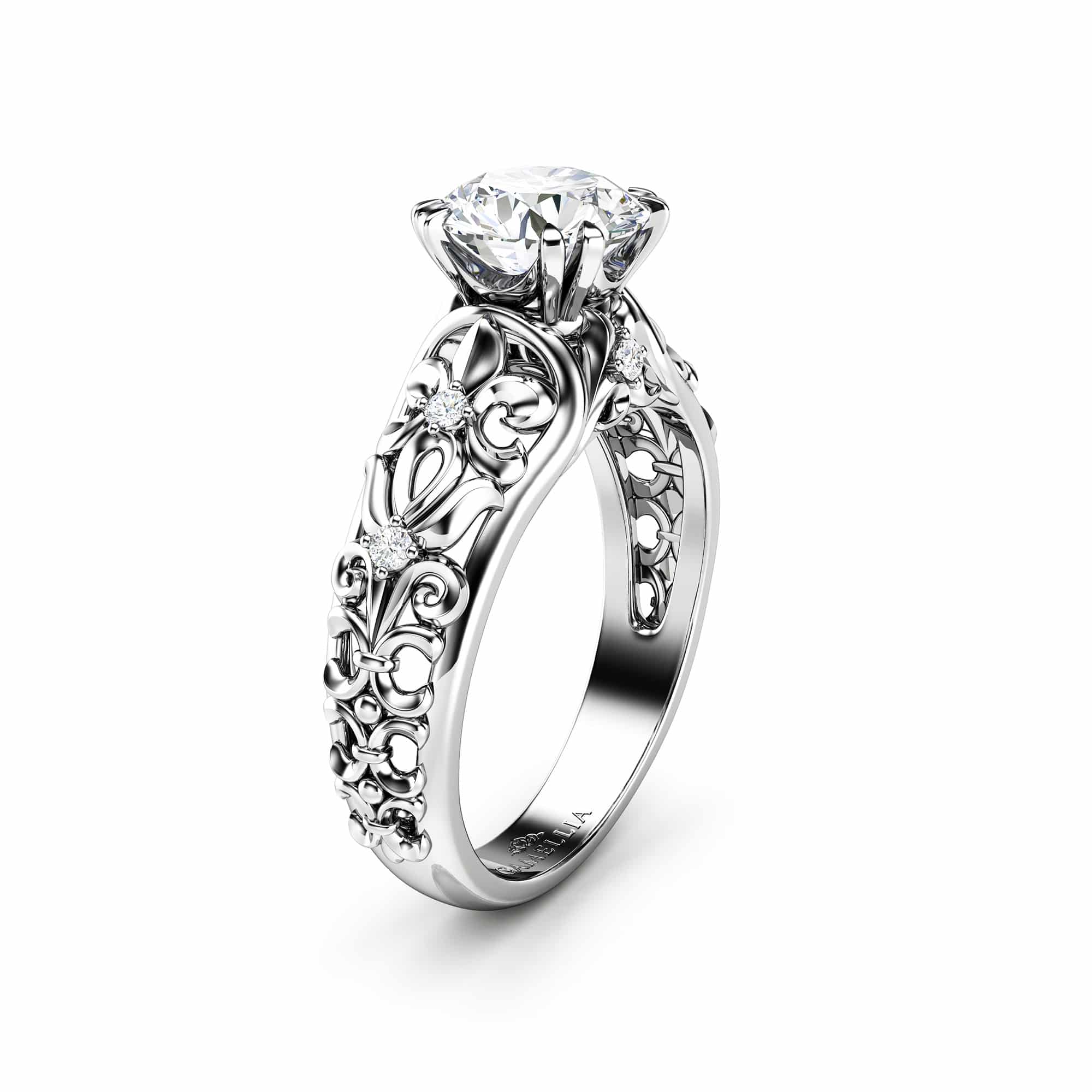 Art Nouveau Moissanite Engagement Ring Filigree Ring  Charles & Colvard 7.0mm Moissanite Ring