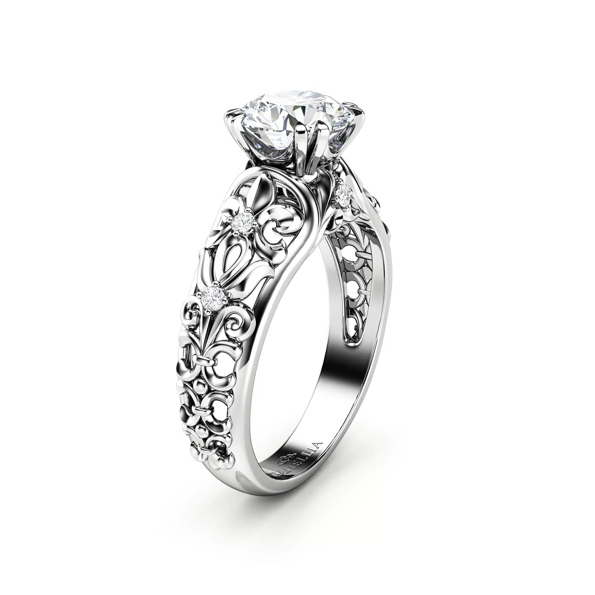 Art Nouveau Moissanite Engagement Ring Filigree Ring Charles & Colvard 7 Art Nouveau Moissanite Engagement Ring Filigree Ring Charles & Colvard 7.0mm Moissanite Ring