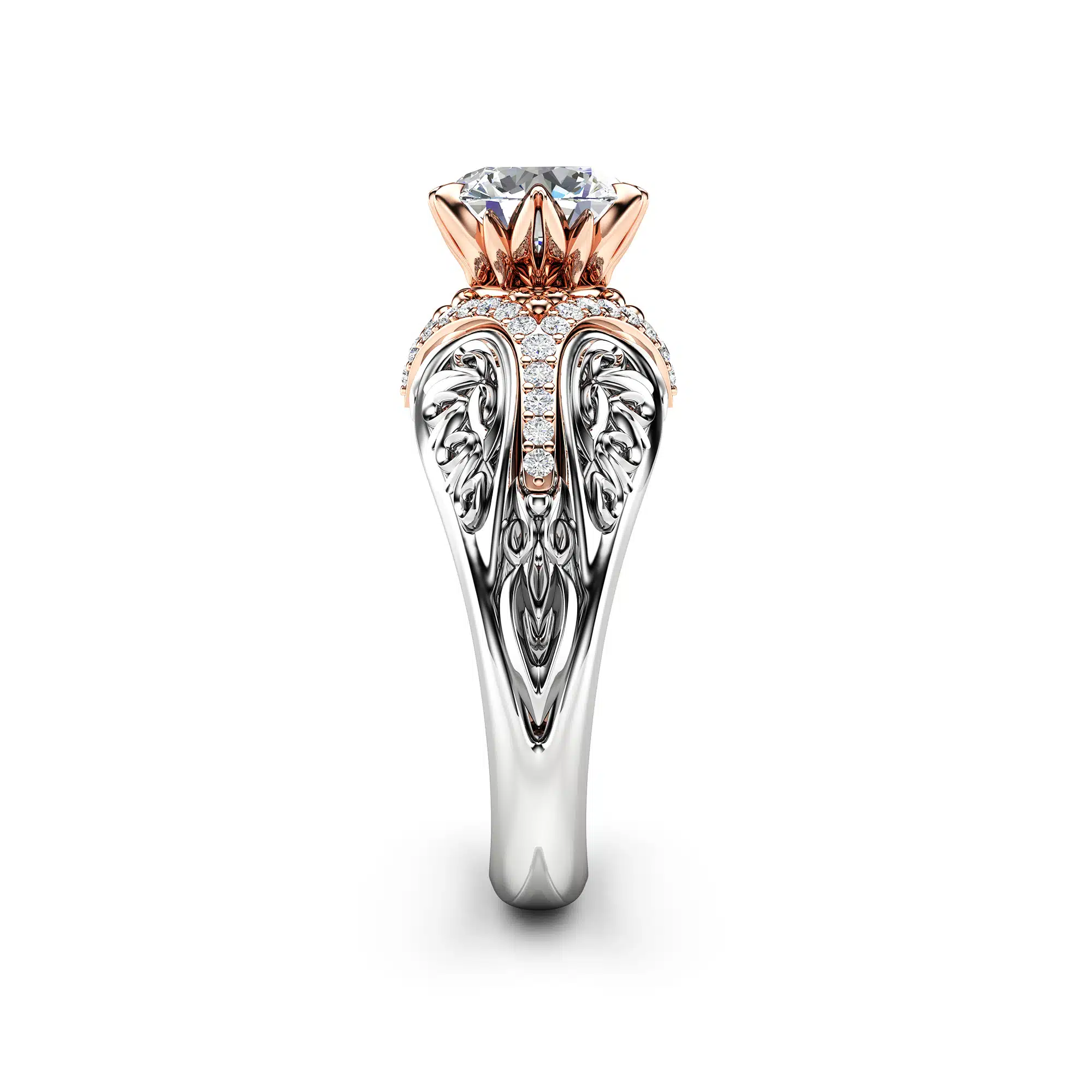 1 Filigree Flowers Moissanite Wedding Ring Set 14K Rose Gold Ring Unique Floral Ring Bridal Set