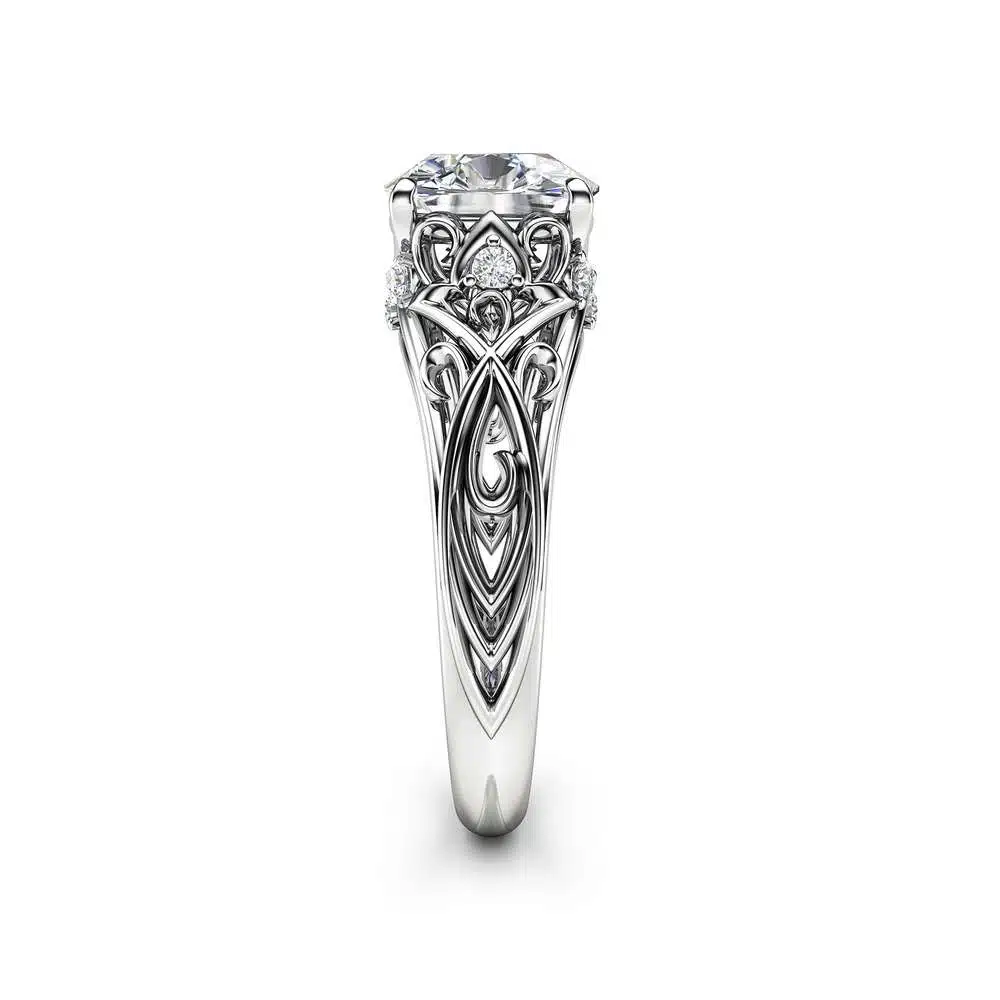 Cushion Moissanite Engagement Ring 14K White Gold Cushion Ring Unique Moissanite Engagement Ring Art Deco Ring