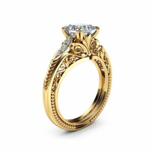 Square Moissanite Victorian Engagement Ring Princess Moissanite Engagement Ring 14K Yellow Gold Victorian Ring