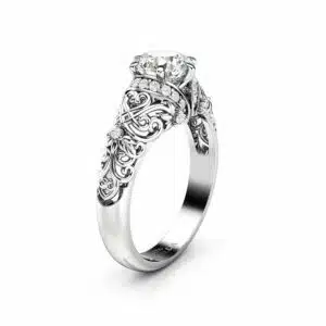 Moissanite & Natural Diamonds Engagement Ring 14K White Gold Moissanite Ring Forever One 1 Carat Engagement Ring