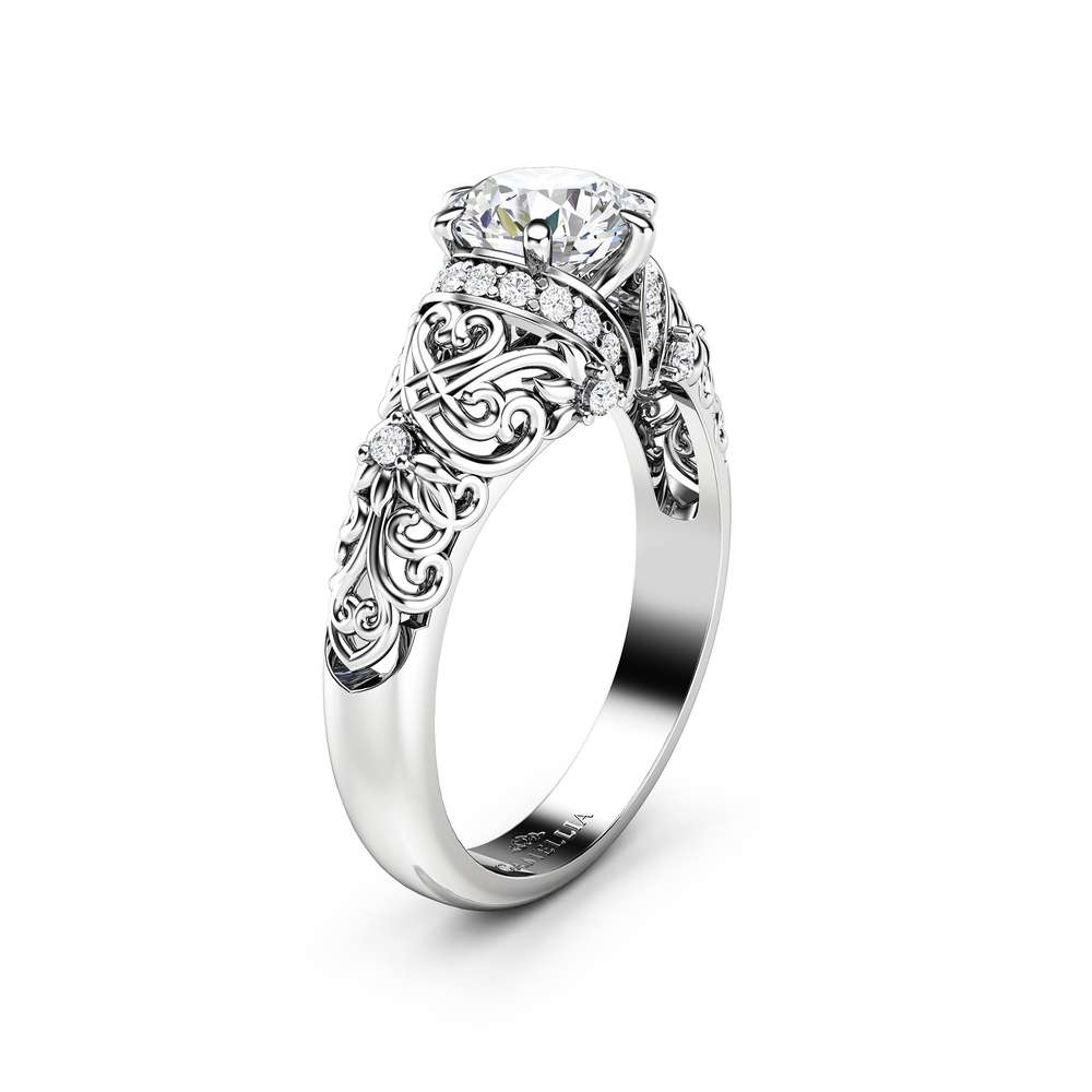 AL-0076A Moissanite & Natural Diamonds Engagement Ring 14K White Gold Moissanite Ring Forever One 1 Carat Engagement Ring