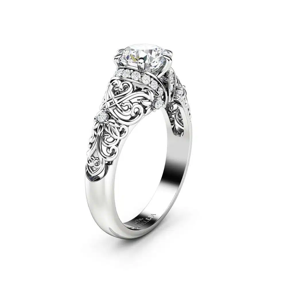 AL-0076A Moissanite & Natural Diamonds Engagement Ring 14K White Gold Moissanite Ring Forever One 1 Carat Engagement Ring