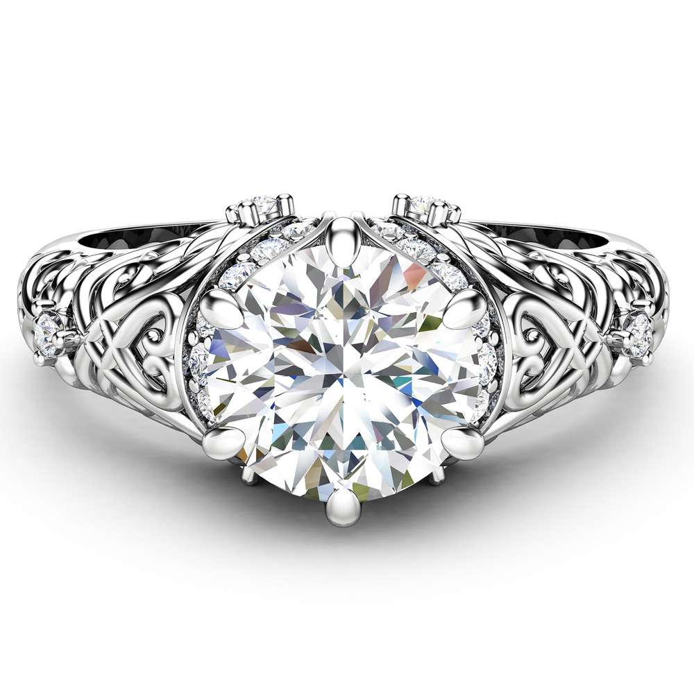 AL-0076A Moissanite & Natural Diamonds Engagement Ring 14K White Gold Moissanite Ring Forever One 1 Carat Engagement Ring