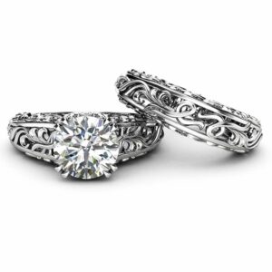 Vintage 2 Carat Moissanite  Engagement Ring Set Art Deco Ring Bridal Rings