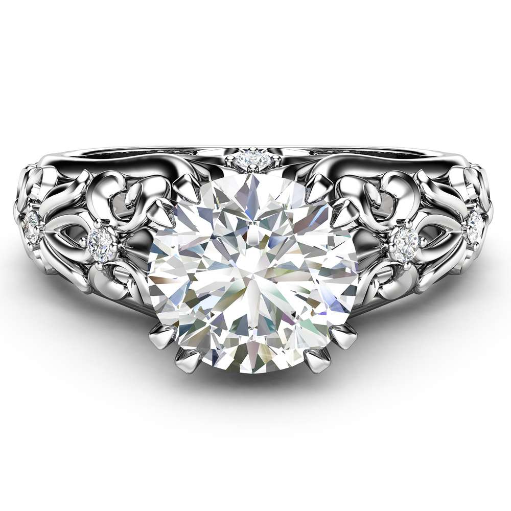 Art Nouveau Moissanite Engagement Ring Filigree Ring Forever One Charles & Colvard 7.0mm Moissanite Ring