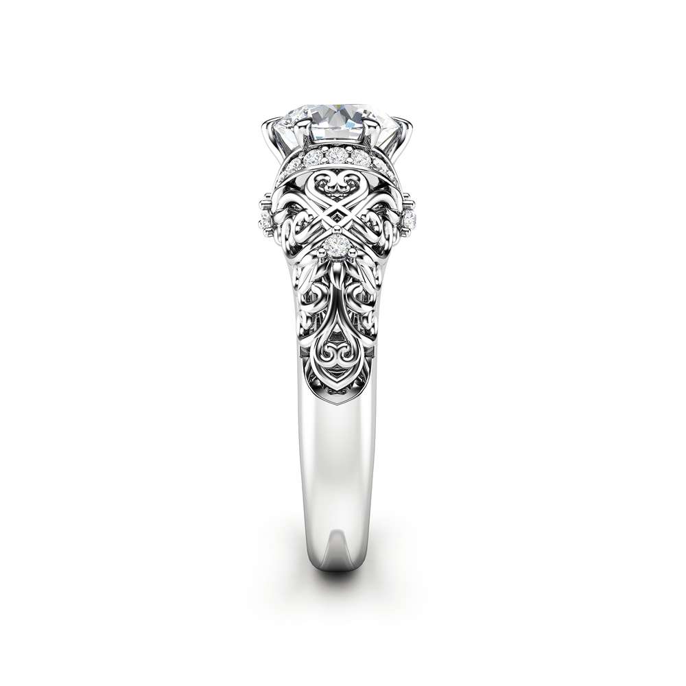 AL-0076A Moissanite & Natural Diamonds Engagement Ring 14K White Gold Moissanite Ring Forever One 1 Carat Engagement Ring