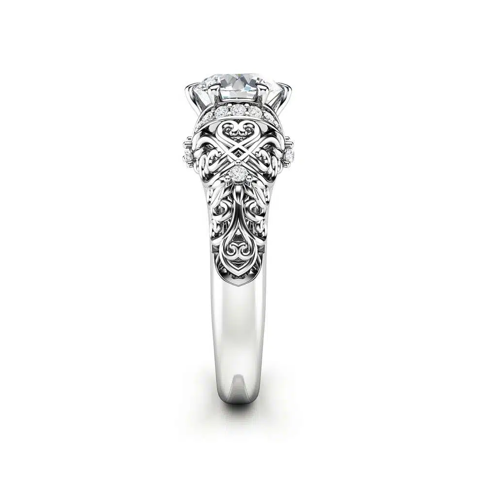 AL-0076A Moissanite & Natural Diamonds Engagement Ring 14K White Gold Moissanite Ring Forever One 1 Carat Engagement Ring