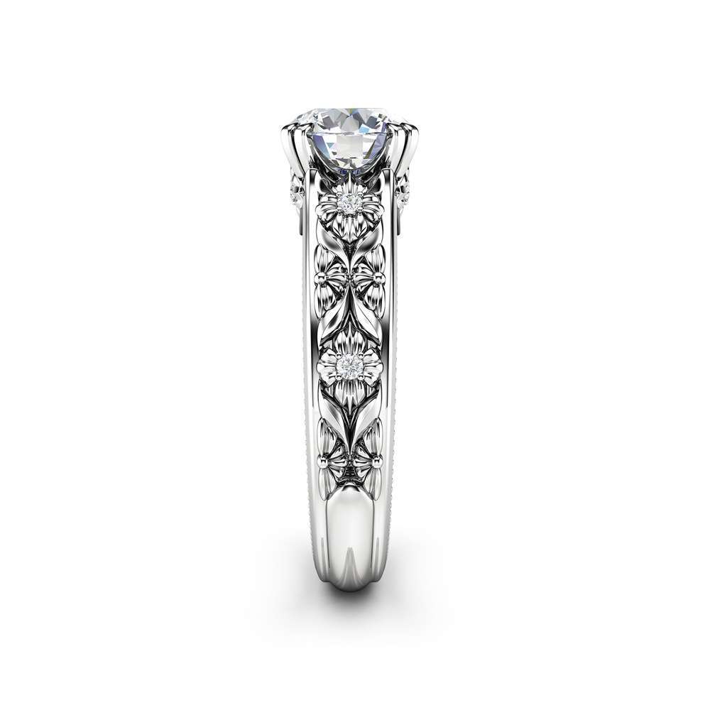 Filigree Flowers Moissanite Engagement Ring 14K White Gold Ring Unique Floral Ring Anniversary Gift 4 Filigree Flowers Moissanite Engagement Ring 14K White Gold Ring Unique Floral Ring Anniversary Gift