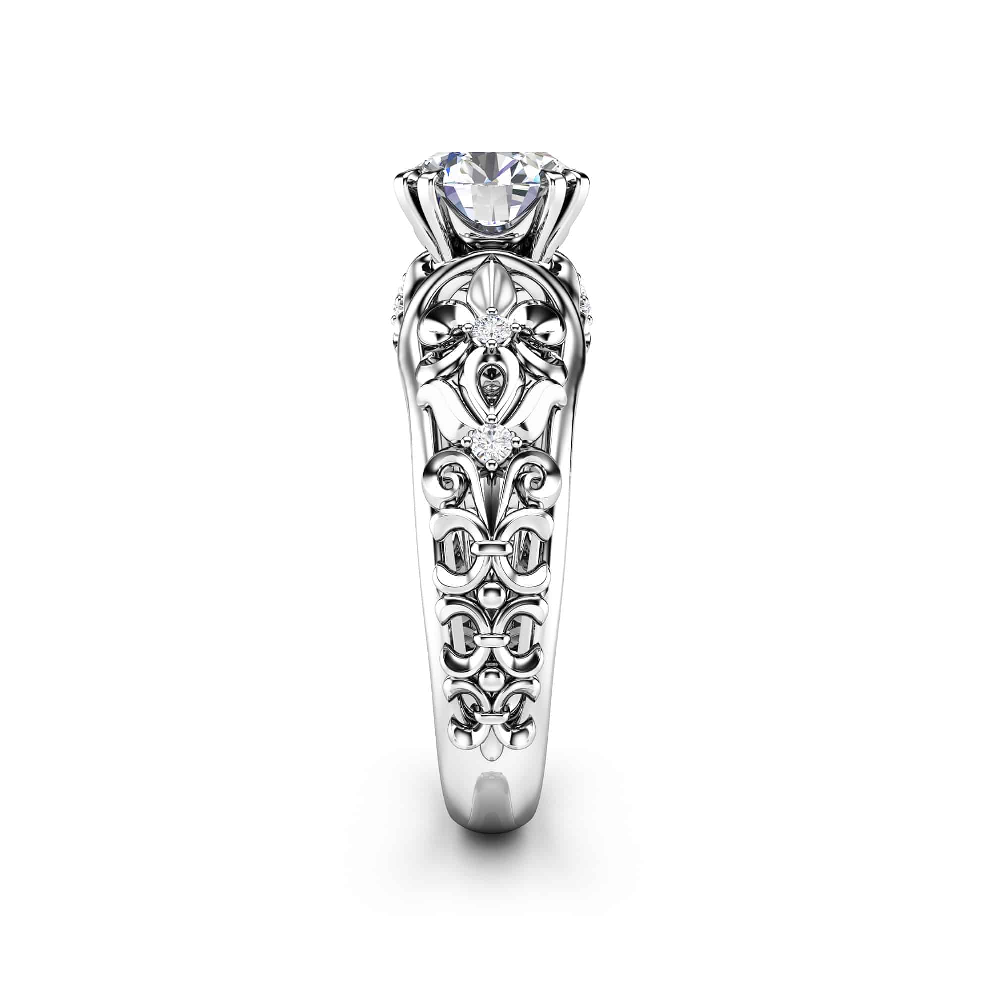 Art Nouveau Moissanite Engagement Ring Filigree Ring Forever One Charles & Colvard 7.0mm Moissanite Ring