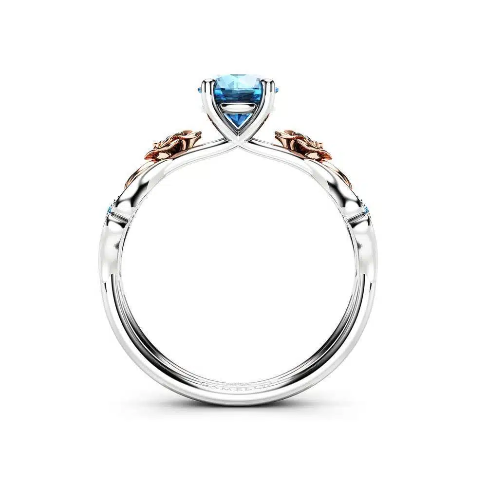 Petal Blue Diamond Engagement Ring White & Rose Gold Ring Gold Diamond Ring