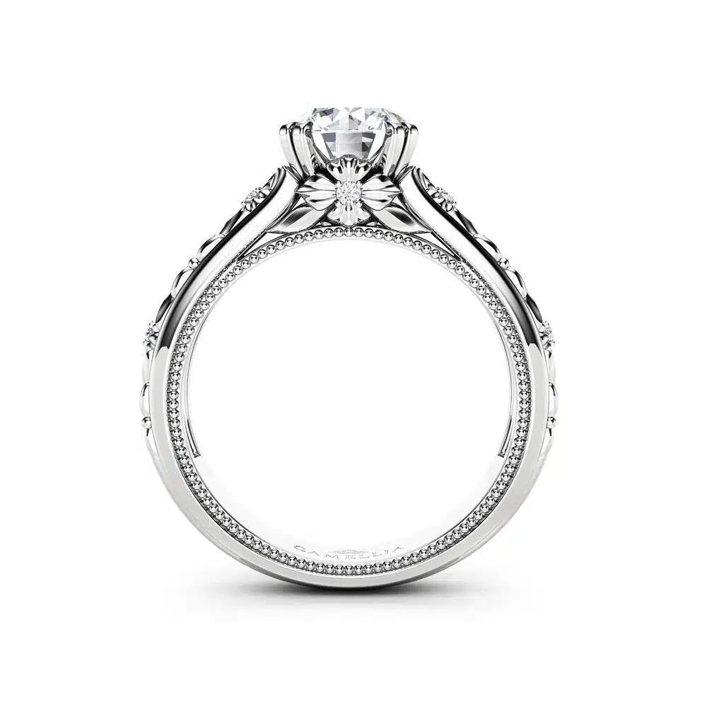 Filigree Flowers Moissanite Engagement Ring 14K White Gold Ring Unique Floral Ring Anniversary Gift