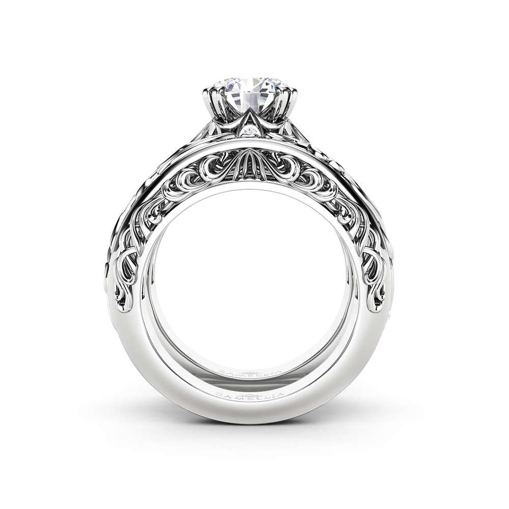 KT-0041D Vintage 2 Carat Moissanite Engagement Ring Set Art Deco Ring Bridal Rings