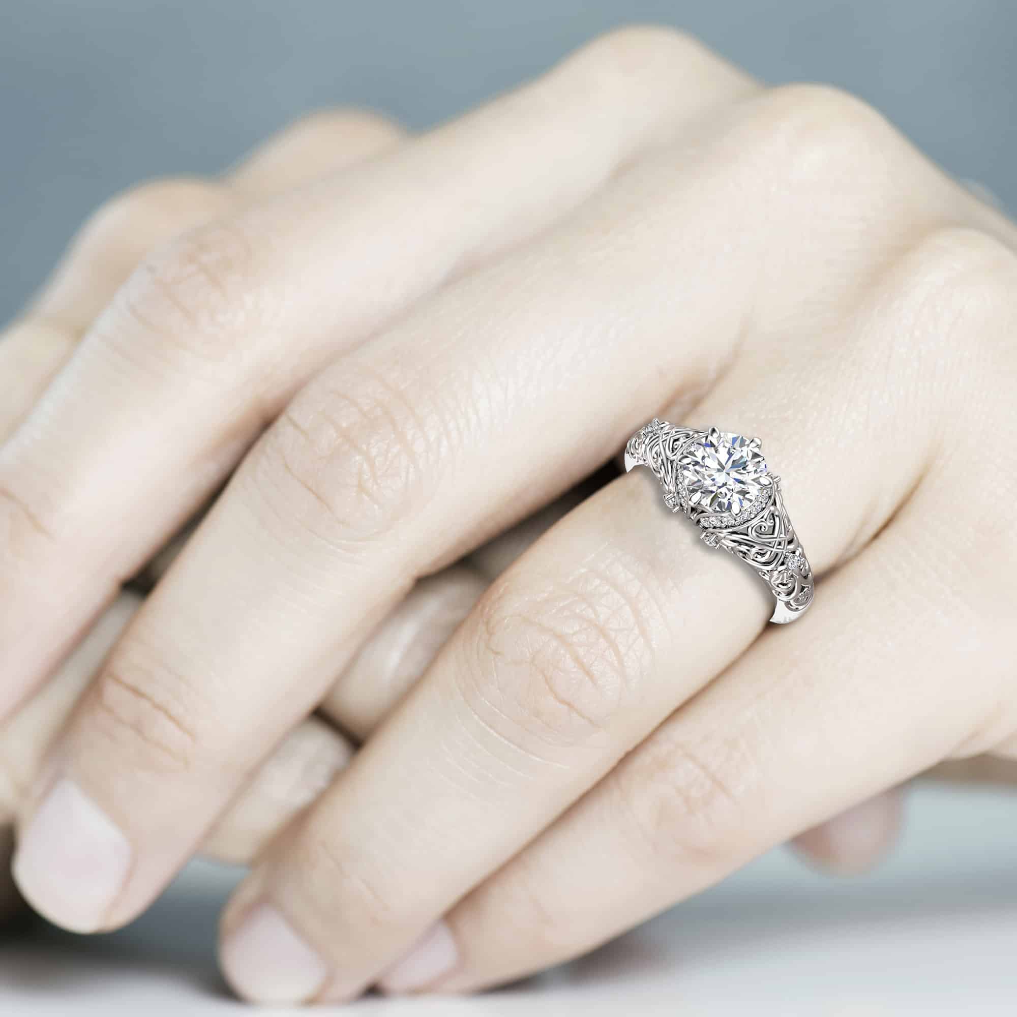 AL-0076A Moissanite & Natural Diamonds Engagement Ring 14K White Gold Moissanite Ring 1 Carat Engagement Ring