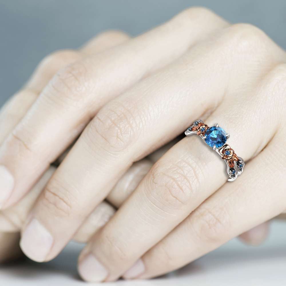 Petal Blue Diamond Engagement Ring White & Rose Gold Ring Gold Diamond Ring 4 Petal Blue Diamond Engagement Ring White & Rose Gold Ring Gold Diamond Ring