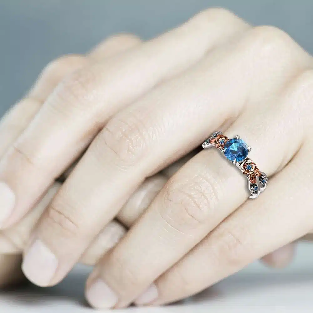 Petal Blue Diamond Engagement Ring White & Rose Gold Ring Gold Diamond Ring